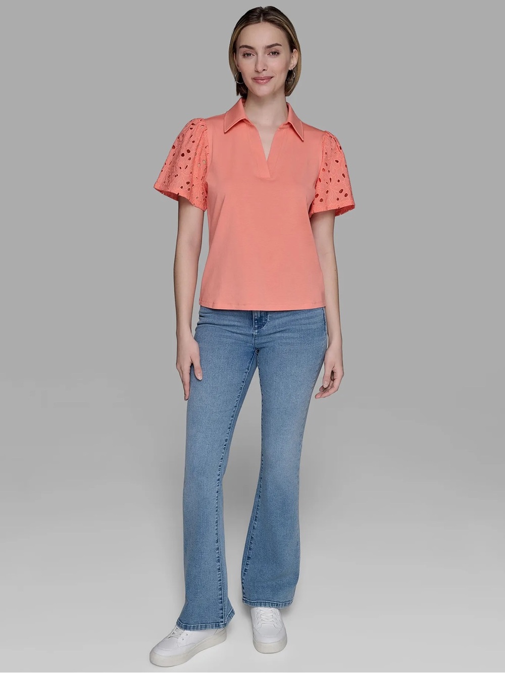 NWT Karl Lagerfeld Paris Eyelet Polo Top, Size XS